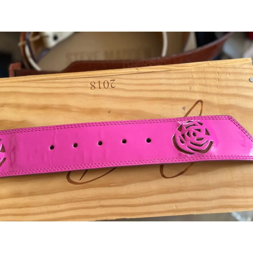 Betsy Johnson 100% Patent Leather Fuschia Pink Laser Cut Roses Belt Size S